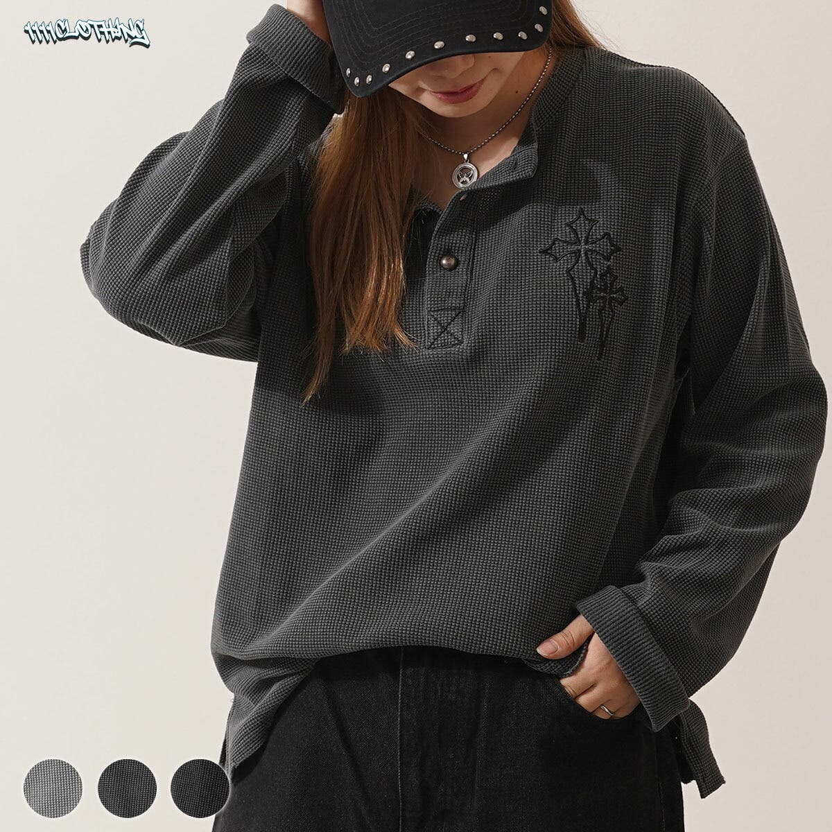 ヘンリーネック ワッフル ロンT[品番：OCGW0004361]｜ONE 4 PREMIUM