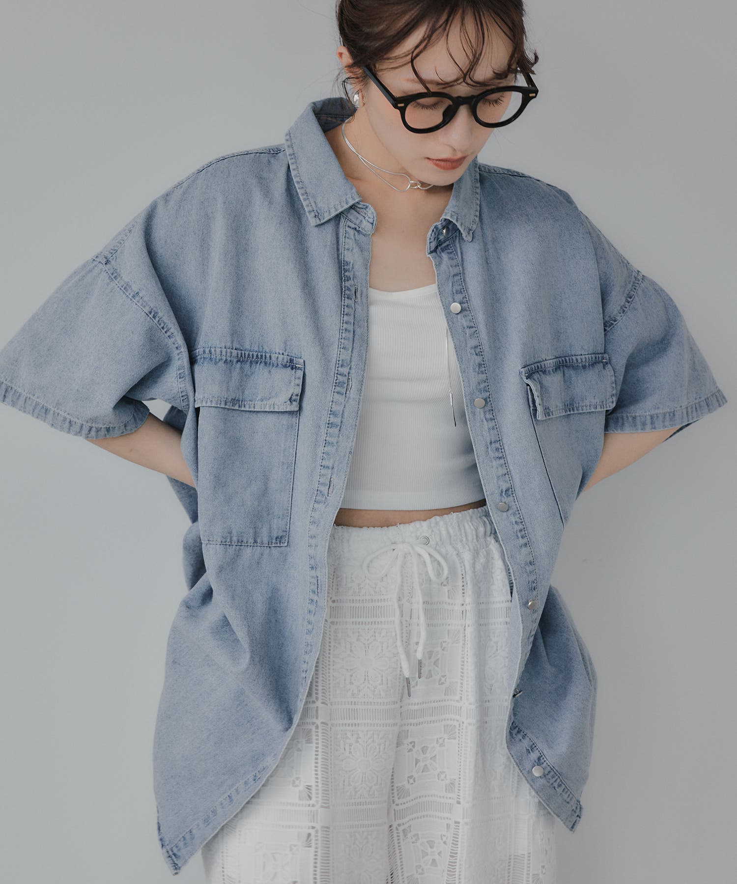 ハーフスリーブビッグデニムシャツ[品番：KTKW0010425]｜210nouve
