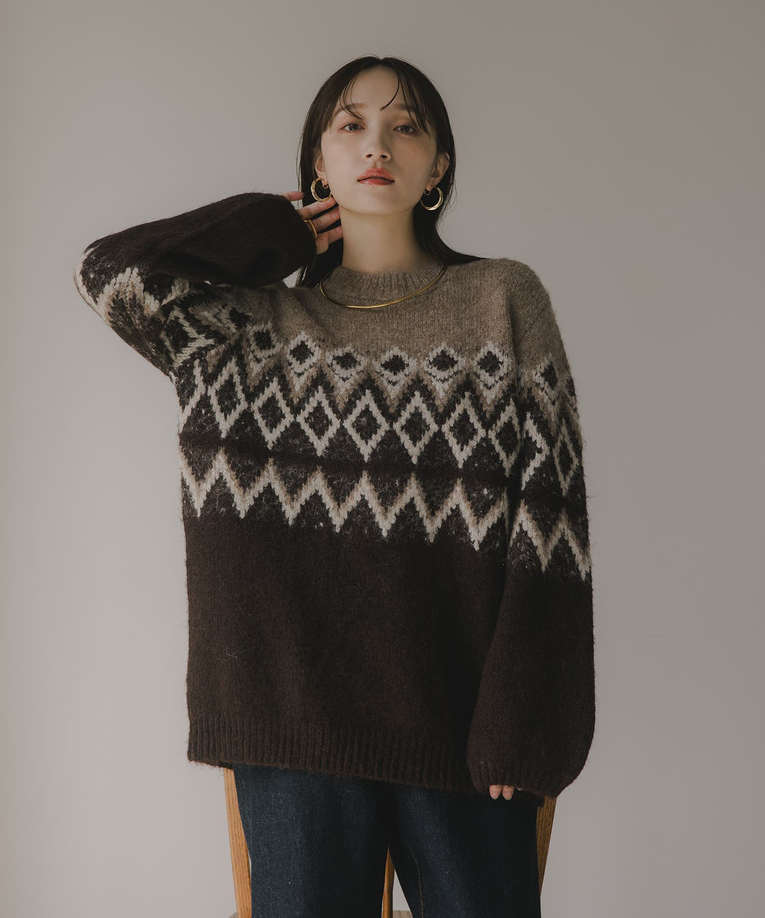 ノルディック柄 ルーズ シャギーニット[品番：KTKW0010558]｜210nouve