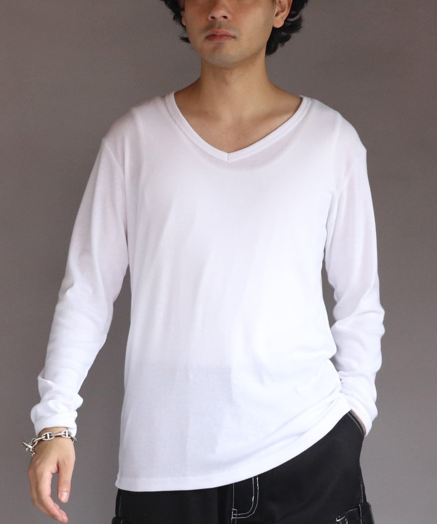 長袖Tシャツ Vネック メンズ ロングTシャツ ロンT インナー