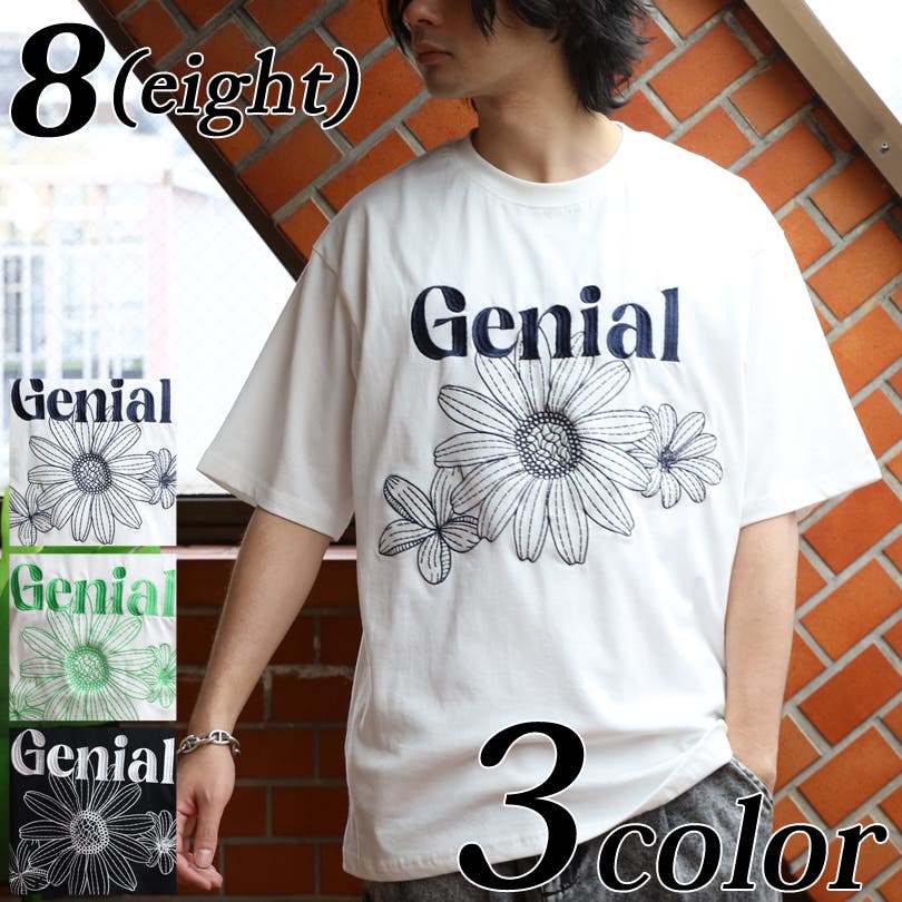 Tシャツ メンズ Tシャツ 半袖 フラワー 刺繍 ストリート [品番