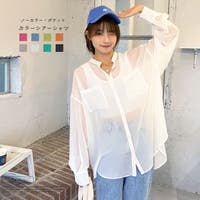 【2022SS新作】カラーシアーシャツ ノーカラー ポケット ビッグ シルエット 夏服 夏