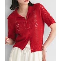18489　里麻　レディース　ニット　赤　サイズＬ HUG.U ニット 刺繍 バルキーニット レディース セーター