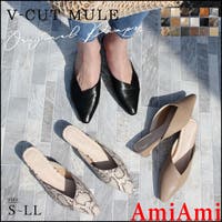 AmiAmi | Vカット ローヒール ミュール レディース