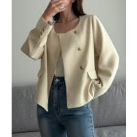 ノーカラージャケット ホワイト/白色系（レディース）| ファッション