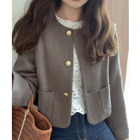 ノーカラージャケット ブラウン/茶色系(レディース)のアイテム ノーカラージャケット ブラウン/茶色系(レディース)のアイテム