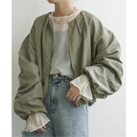 GREEN TRIBE カーキスパンコールノーカラーショートジャケット　F GREEN TRIBE カーキスパンコールノーカラーショートジャケット F