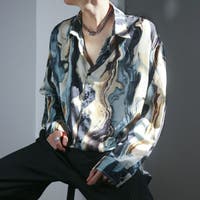 柄シャツ ブルー グラデーション アート 長袖 シャツ ダンス 衣装 ヒップホップ コスチューム 韓国ファッション 大きいサイズ 個性的 服