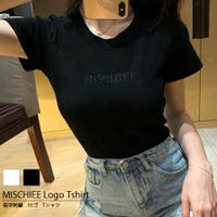 半袖 ロゴ刺Tシャツ MISCHIEE 春 夏 韓国 韓国ファッション