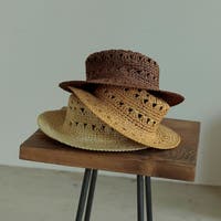シンプルな大人デザインのカンカン帽 透かし編みカンカン帽 帽子/ハット