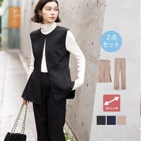 洗えるテーパードパンツスーツセットアップ＜UV対策 防シワ