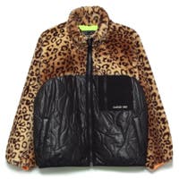 [GUESS] Leopard Mix Quilted Zip Up Jacket