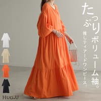 ワンピース Vネック・パフスリーブ （レディース