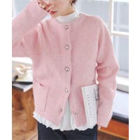 ノーカラージャケット ピンク/桃色系（レディース） - ファッション