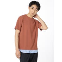 TAKA-Q MEN | 梨地ポンチ フェイクレイヤード クルーネック半袖Tシャツ