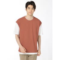 TAKA-Q MEN | 梨地ポンチ フェイクレイヤード クルーネック半袖Tシャツ