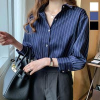「上品ストライプデザイン＆ゴールドボタンがオシャレなレディースシャツ」オフィス セクシー 春...