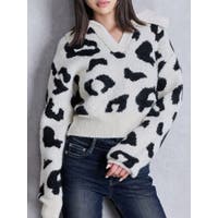 GUILTY PARTIES ヒョウ柄ニットセーター tops】ヒョウ柄パールファーニットセーター M27849 | nanastyle