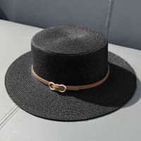 麦わら帽子・ストローハット・カンカン帽 ブラック/黒色系（レディース