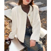 ノーカラージャケット ホワイト/白色系（レディース） - ファッション