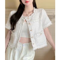 ホワイト ノーカラージャケット ショート丈 Pont Neufタグ付き ショートジャケット レディース 秋冬 ショートコート 40代 50代