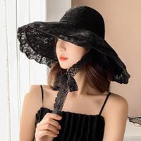 麦わら帽子・ストローハット・カンカン帽 ブラック/黒色系（レディース