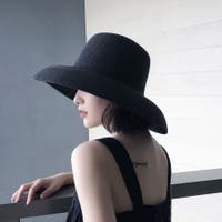 麦わら帽子・ストローハット・カンカン帽 ブラック/黒色系（レディース