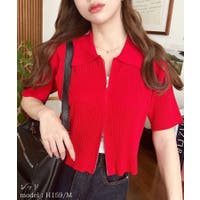 PRADA レッド ロゴ Vネック クロップド トップス ニット 赤 ショート