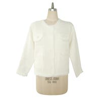 ノーカラージャケット ホワイト/白色系（レディース） - ファッション