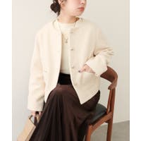 ノーカラージャケット ホワイト/白色系（レディース） - ファッション