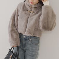 フリーズマート　ファーコート　ベージュ　ブラウン　ファージャケット LILY BROWN×MARY QUANT】ビジューボタンミドルファーコート(ノー