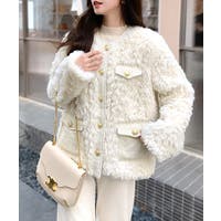 ノーカラージャケット ホワイト/白色系（レディース） - ファッション