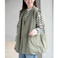 ベスト・ジレ グリーン・カーキ/緑色系（レディース） - ファッション