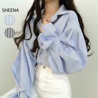 SHEENA  | ストライプキャンディスリーブブラウス　秋　冬　韓国ファッション　韓国　ブラウス　シャツ　トップス　ストライプ　キャンディスリーブ　ボリュームスリーブ　