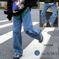 SHEENA  | ハート刺しゅうデニムワイドパンツ　韓国ファッション　韓国　デニム　パンツ　ボトムス　ワイド　ハート　刺しゅう　ストリート　カジュアル　