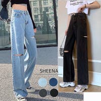 SHEENA  | ダメージデニムワイドパンツ　韓国ファッション　韓国　パンツ　ボトムス　デニム　ワイド　ダメージ　ストリート　ダンス　カジュアル　