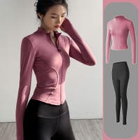 スポーツウェア・フィットネスウェア上下セット ピンク/桃色系