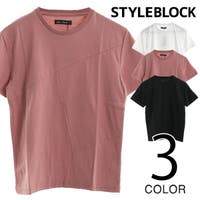 Style Block MEN | Tシャツ カットソー クルーネック 半袖 ランダム切り替え 無地 シンプル ベーシック トップス メンズ ホワイト ブラック ピンク 春先行