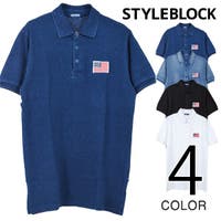 Style Block MEN | ポロシャツ カジュアルシャツ 半袖 カノコ 星条旗 刺繍 サイドスリット トップス メンズ オフホワイト ブラック ブルー ネイビー 夏先行
