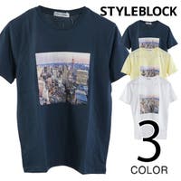 Style Block MEN | Tシャツ カットソー クルーネック 半袖 写真 フォトプリント ジェル加工 トップス メンズ ホワイト ネイビー イエロー 春先行