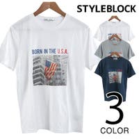 Style Block MEN | Tシャツ カットソー クルーネック 半袖 写真 フォトプリント ジェル加工 星条旗 アメカジ トップス メンズ ホワイト ネイビー
グレー 春先行