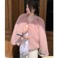 ノーカラージャケット ピンク/桃色系（レディース） - ファッション