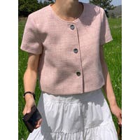 ノーカラージャケット ピンク/桃色系（レディース） - ファッション