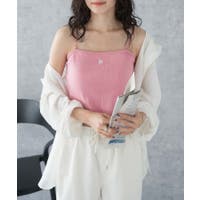 リボン付きノースリーブトップス ピンク黒 XSサイズあり【Glossy/グロッシー】襟付き/ ノースリーブ