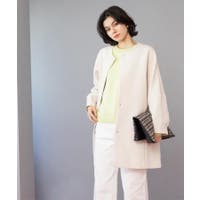 ノーカラージャケット ホワイト/白色系（レディース） - ファッション