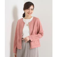 ノーカラージャケット ピンク/桃色系（レディース） - ファッション