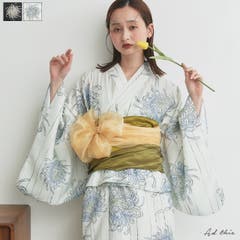 レディース 浴衣 単品 綿麻（11） ホワイト系 蝶 菊[品番：TEIW0000127