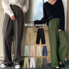J ジュノア  | ウエストゴムツイルワイドパンツ/ゆったり リラックス オールシーズン 体型カバー カジュアル ストリート 大人 韓国 韓国ファッション 人気 