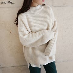 A andme アンドミー あんどみー  | オーバーサイズ ハイネック ニットトップス 5G リブ編み アクリルナイロン ポリウレタン レディース 上品 ボリューム感 美ライン S/Mサイズ 春 秋 冬
