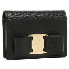 【FERRAGAMO】関税込☆ワンダ 二つ折り財布 レザー ブラック Salvatore Ferragamo フェラガモ FERRAGAMO 二つ折り財布 ワンダ